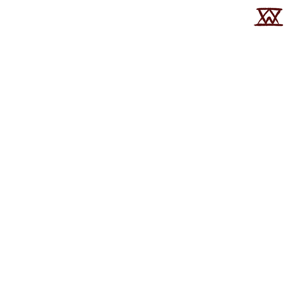 and empty transparent photo with the creators signature in the top right corner. the initials are A and W written on top of each other with horizontal lines on the top and bottom of the letters. the letters are a dark red-ish brown